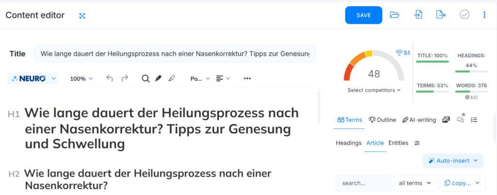Neuronwriter AI Tool - Content Editor