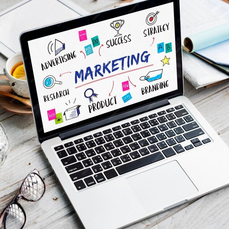 marketing ideas on laptop